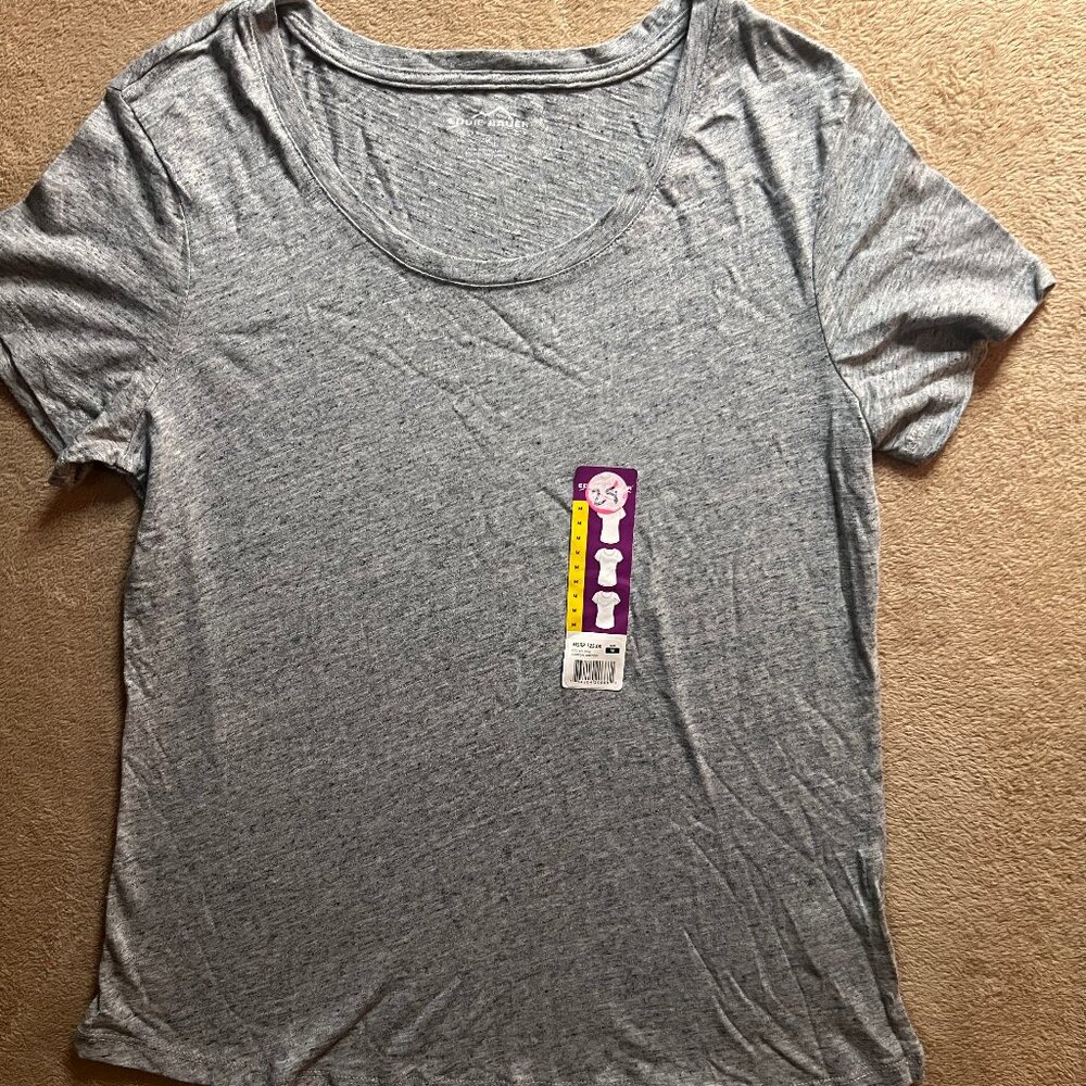 NEW! Eddie Bauer Woman Medium Gray Short Sleeve Lightweight‎ Stretch Shirt
